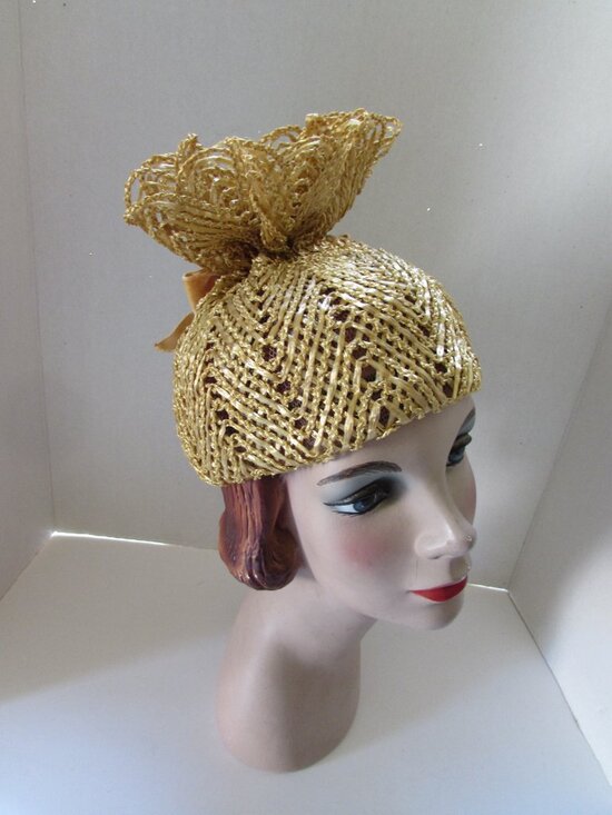 Vintage Hat Mustard Tone Raffia Soaring Plume main image 7